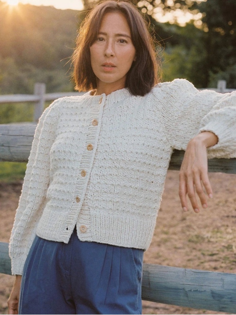 Christy Dawn Nola Cardigan Chunky Knit Cotton Creme Large EUC - Picture 10 of 12